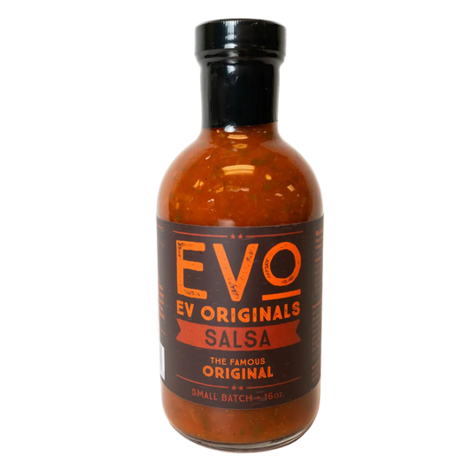 Bottle of Evo Originals Salsa on a white background